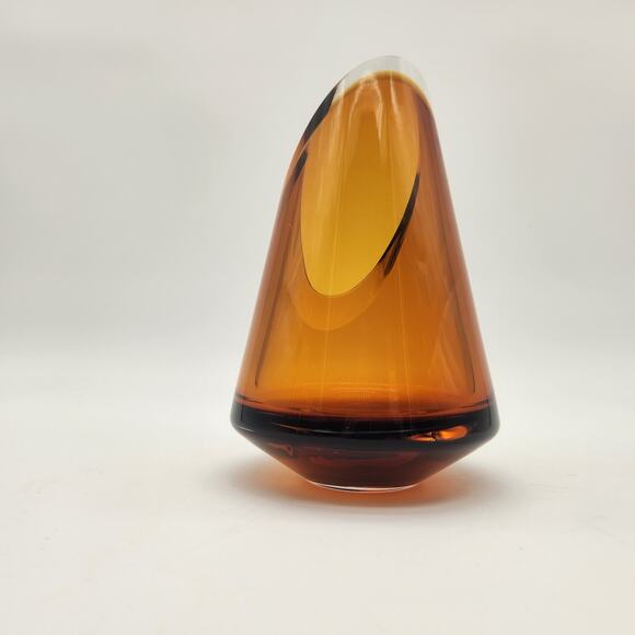Badash Poland Amber & Clear Art Glass Vase/Candle Holder Handmade Diagonally Cut - Picture 8 of 12